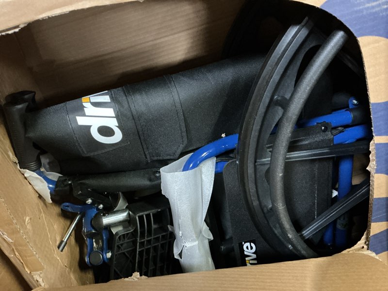 Condition photo showing Good Condition for Drive Medical Blue Streak Lightweight Foldable Wheelchair for Adults, Seniors, and Disabled - Swing-Away Elevating Leg Rests and Flip-Back Padded Arms - Black/Blue 18 Inch