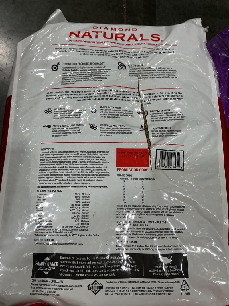 Condition photo showing Good Condition for diamond naturals adult real meat recipe premium dry dog food with real pasture raised lamb protein 40lb