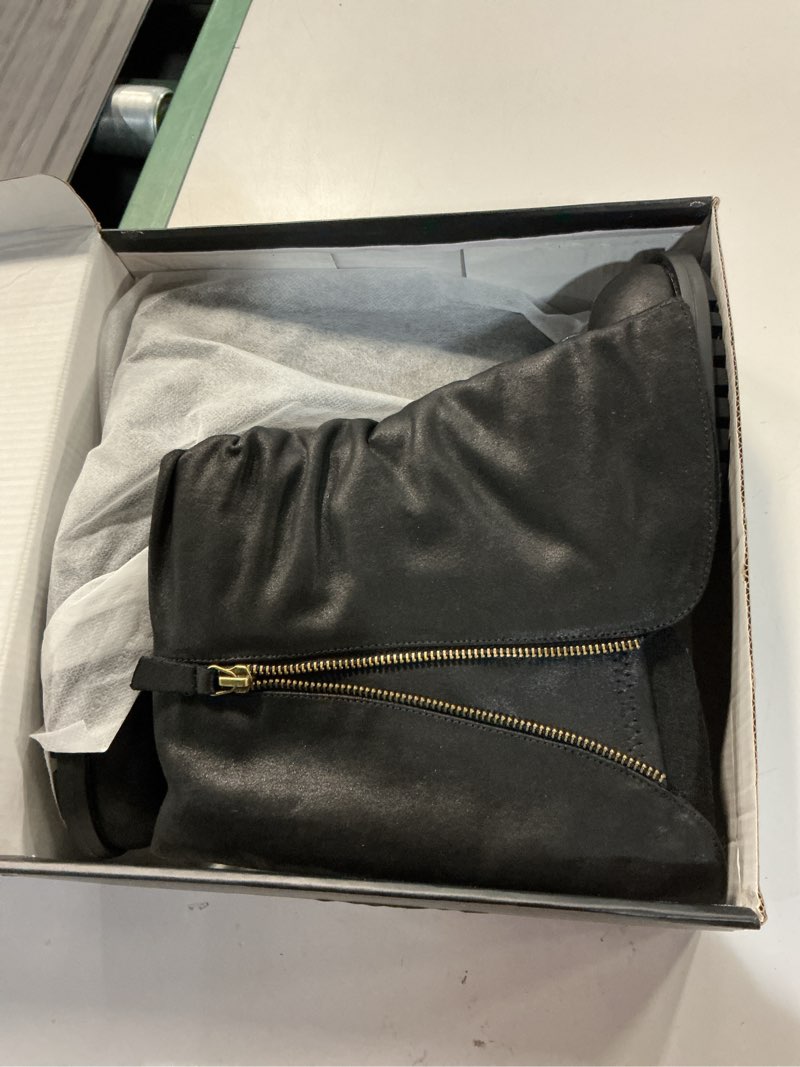 Condition photo showing Good Condition for pennysue women s knee high boots black pu 2 inch side zipper boots 9m