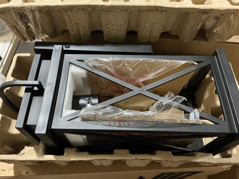Condition photo showing Good Condition for missing interior glass piece—quoizel saint elias 1 -light 17.88-in h matte black hardwired outdoor wall light