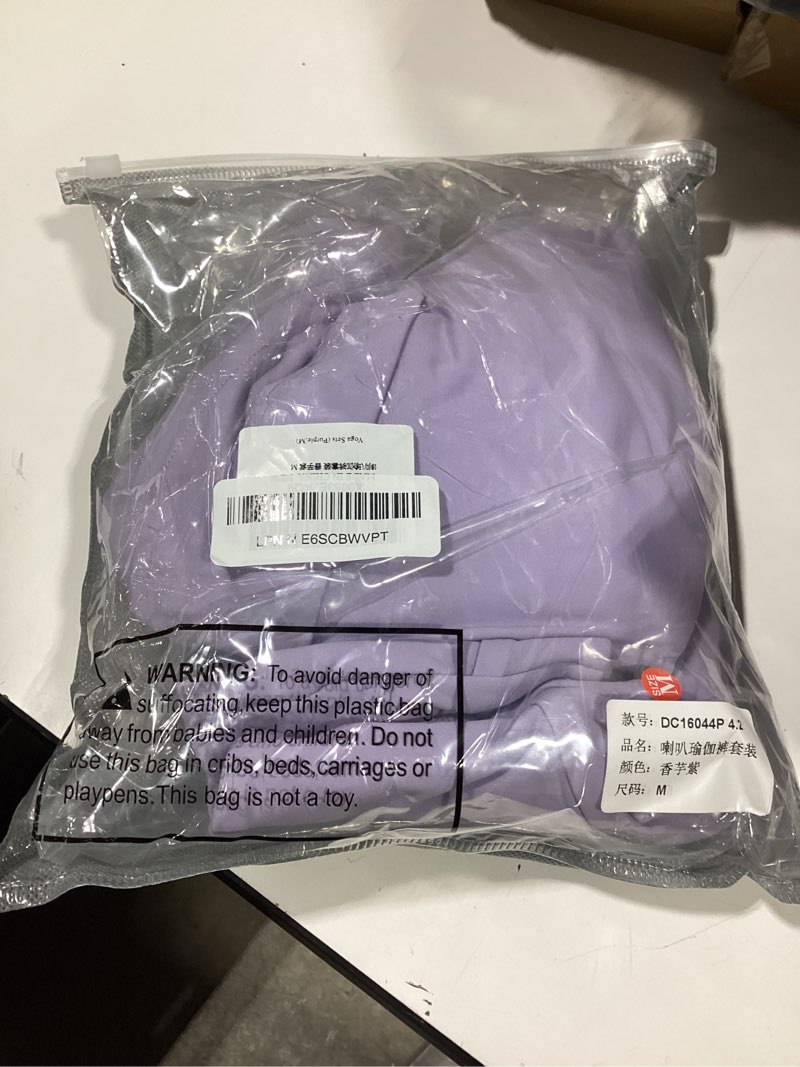 Condition photo showing As Is for panadila women 2 piece yoga sets pilates outfit halter sports bra fold over flare leggings matching workout set medium purple