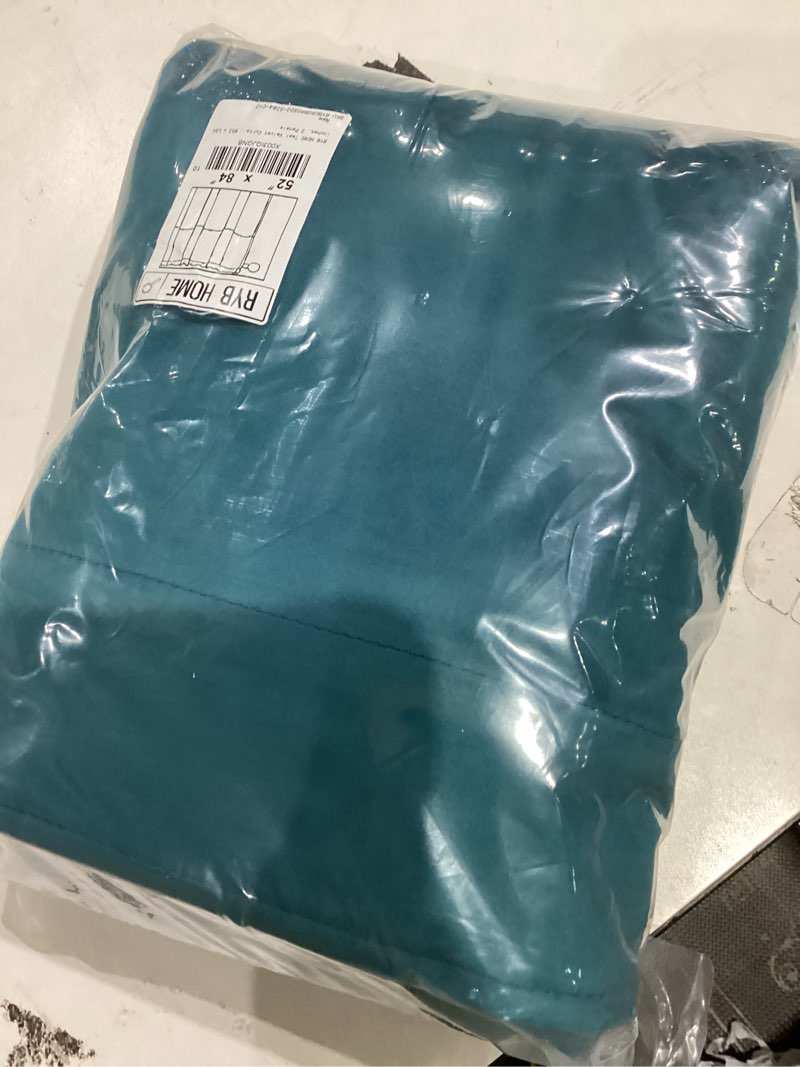 Condition photo showing As Is for RYB Home Teal Velvet Curtains 84 inch Length - Super Soft Durable Window Drapes Plush Velvet Room Darkening Backdrop for Nursery Playroom Bedroom, Peacock Blue, W52 x L84 inches, 2 Panels 52"W x 84"L (Pack of 2) Peacock Blue