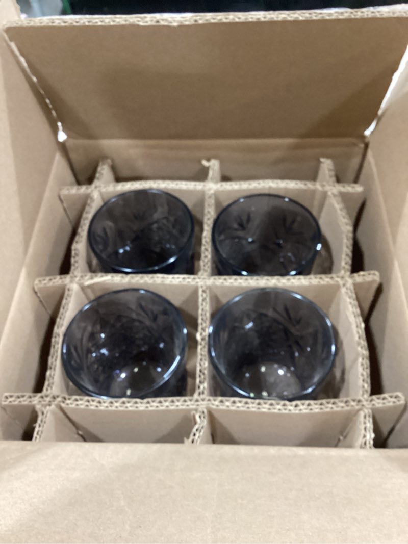 Condition photo showing New/Like New for Libbey Hobstar Double Old Fashioned Glasses, Clear Cut Glass Drinking Glasses Set of 4, Durable, Vintage Whiskey Glasses for Cocktail, Drinks and More Hobstar Clear
