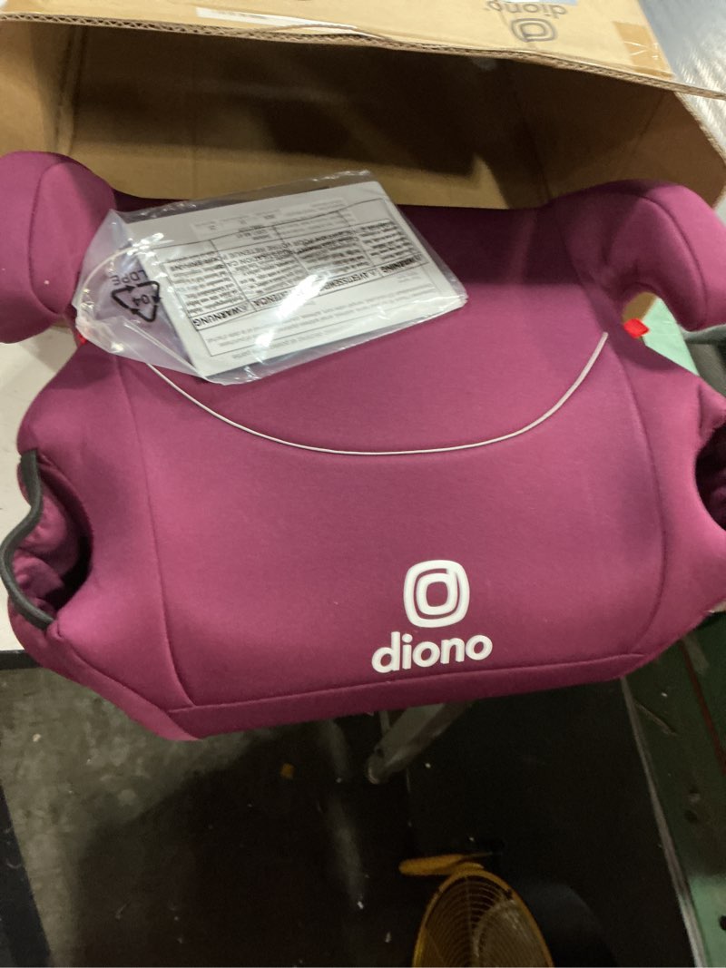 Condition photo showing New/Like New for diono solana, no latch, single backless booster car seat, lightweight, machine washable covers, cup holders, pink single pink