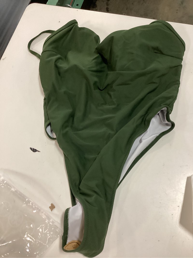 Condition photo showing Good Condition for women's sexy one piece bathing suit swimsuit high cut leg cheeky coverage, adjustable thin strap large army green (high cut)