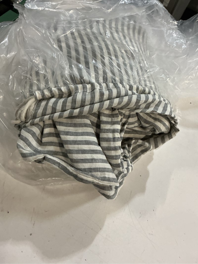 Condition photo showing As Is for european linen stripe duvet cover set, full/queen, grey/white stripe