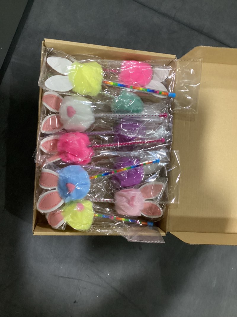 Condition photo showing Good Condition for zhehao 14 pcs easter pom pom fluffy pen cute fluffy bunny pens novelty black ink cartoon ballpoint fur colorful rewards basket stuffers party favors gift exchange goodie bags filler for adult office