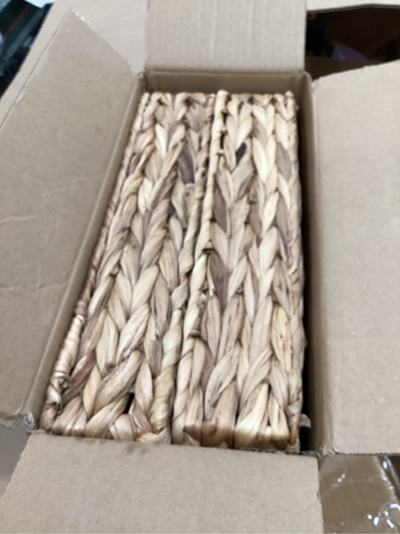Condition photo showing Good Condition for 2 pcs a4 file tray, natural water hyacinth desk basket, wicker paper tray file basket for desk organizer, woven letter size documents trays for office,toilet tank organizer beige 2 pieces