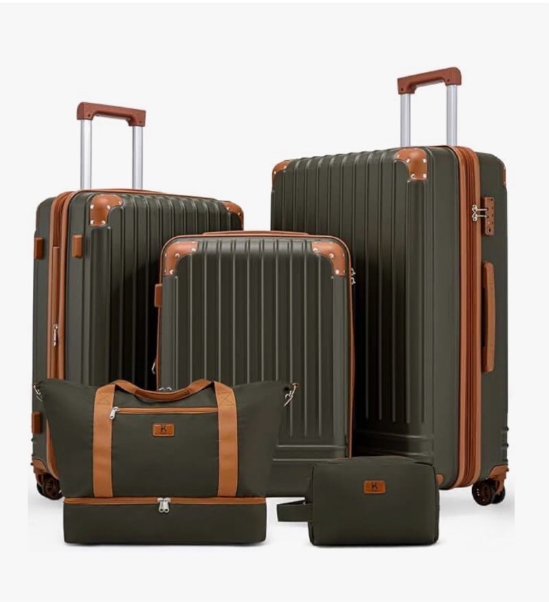 kunel expandable 5 piece luggage sets with detachable spinner wheels and tsa lock, unisex hardside a