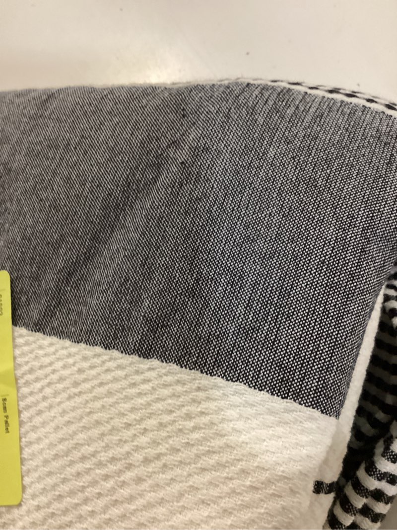 Condition photo showing As Is for better homes & gardens maison stripe shower curtain – vanilla dream & rich black – 72" x 72" eco-friendly cotton & polyester blend