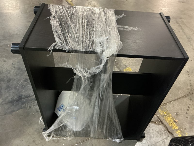 Condition photo showing As Is for mainstays expandable side by side or stacking tv stand for tvs up to 70 inches, black oak