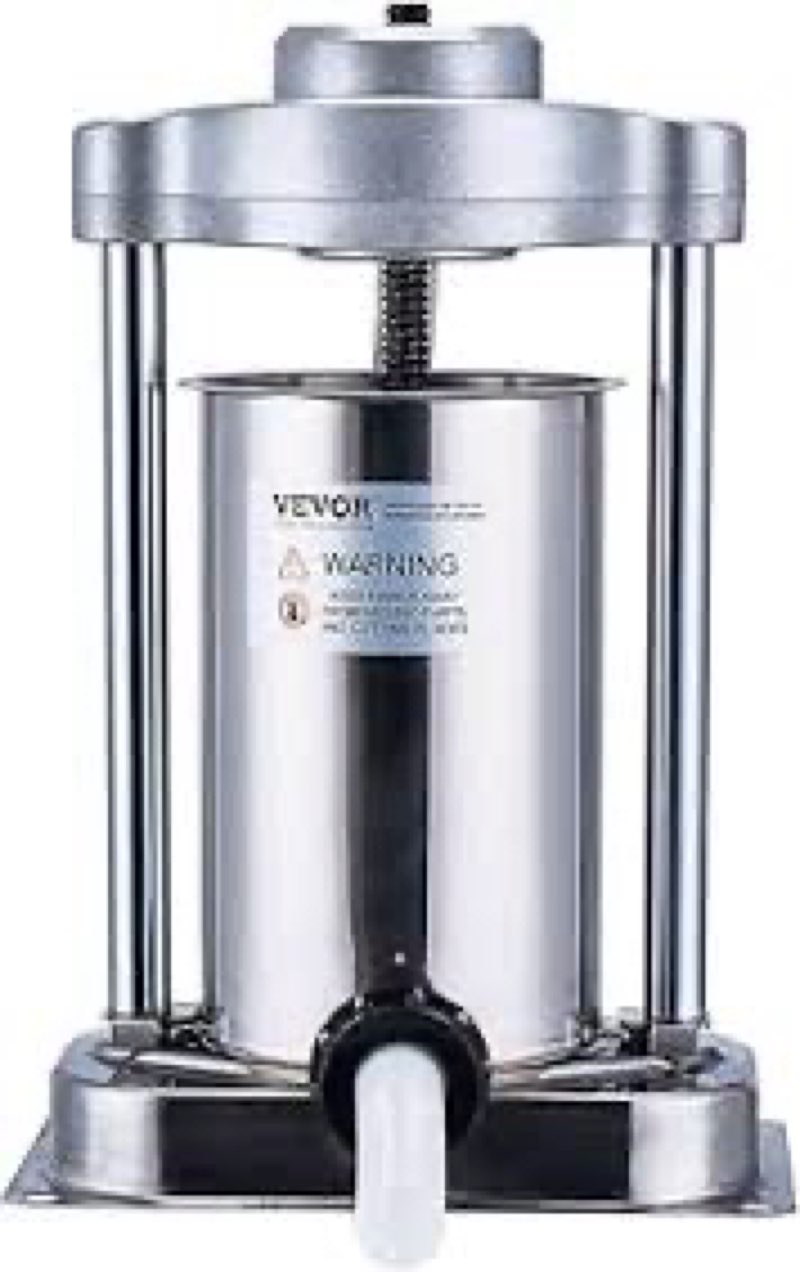 vevor manual sausage stuffer, 2 l / 5 lbs vertical sausage machine with g-type clamp, food-grade 304 stainless steel barrel with 2 stuffing tubes, for home kitchen restaurant commercial