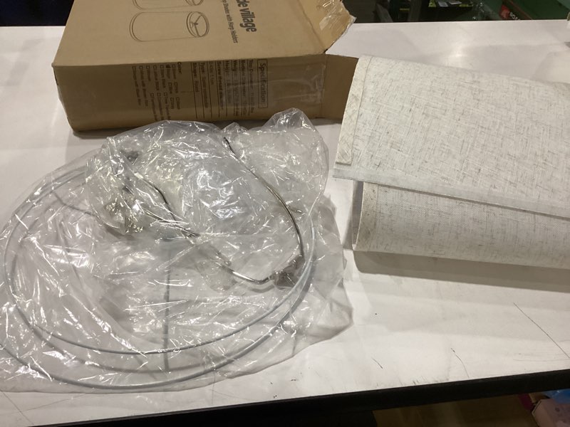 Condition photo showing As Is for missimg parts only one lamp shade ampshades set of 2, drum lampshades 11.6\" top x 12.6\" bottom x 9.8\" high, seaside village medium lampshades (spider fitter), beige lampshades natural linen hand crafted, easy assembly require