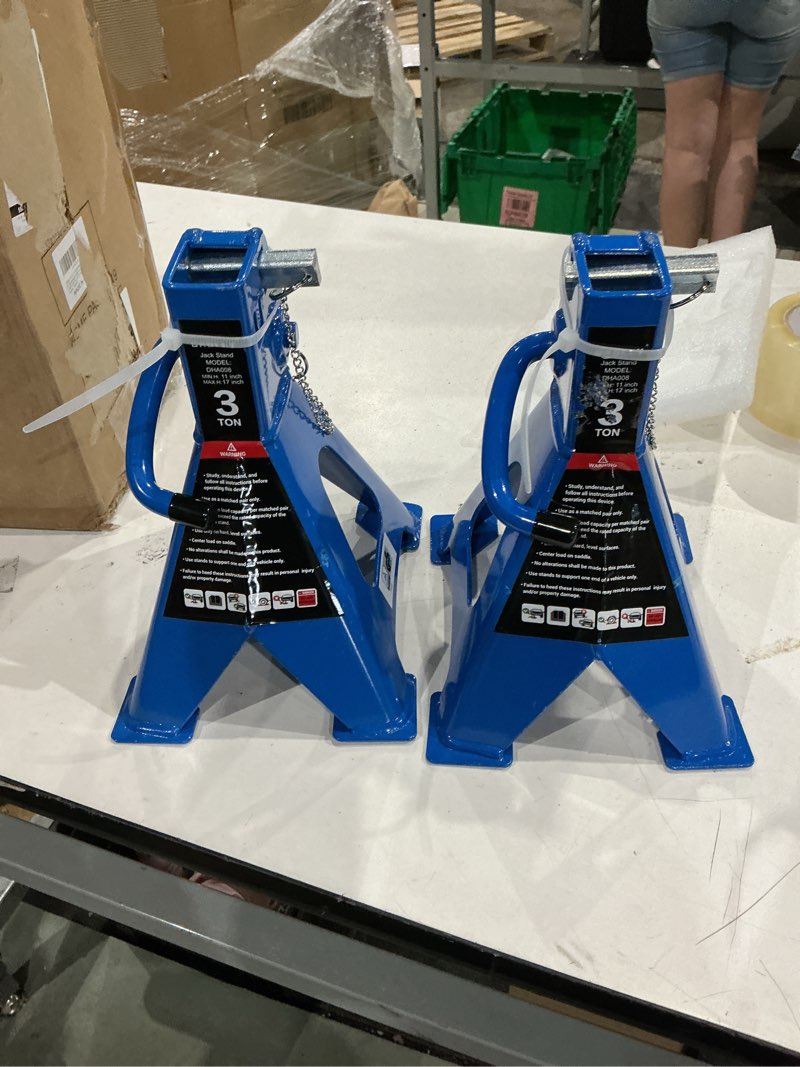 Condition photo showing Good Condition for 3 ton (6,000 lbs) automotive jack stands,heavy duty steel car lifting stand for garages,repair shops,adjustable height 11.4"-16.8",1 pair