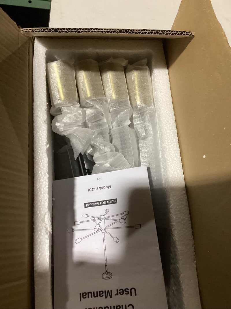 Condition photo showing Good Condition for Modern Chandelier, 12-Light Sputnik Ceiling Light Fixture, Mid Century Height Adjustable Sputnik Chandeliers for Dining Room, Kitchen Island, Living Room, Bedroom - Black and Gold Black and Gold 12-Light