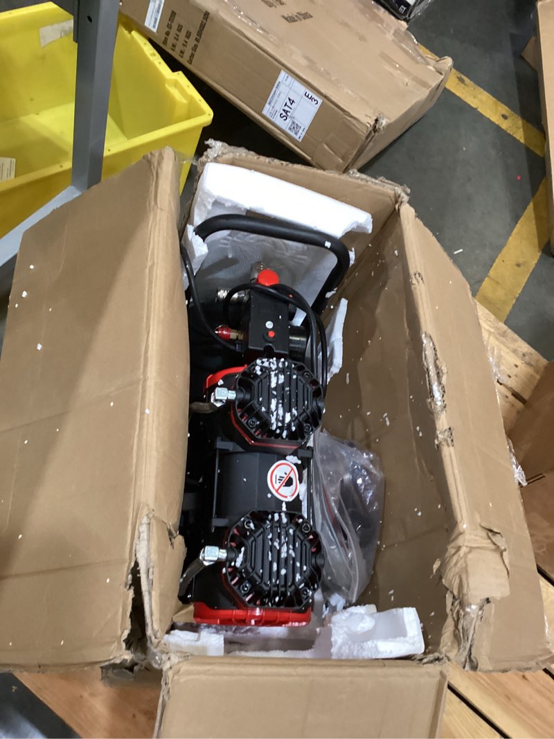 Condition photo showing As Is for 10 gallon portable air compressor, 2hp 8.76 cfm@115psi 70db oil-free ultra quiet air compressor for car repair, spray painting, woodwork nailin, 110v/60hz 10gallons