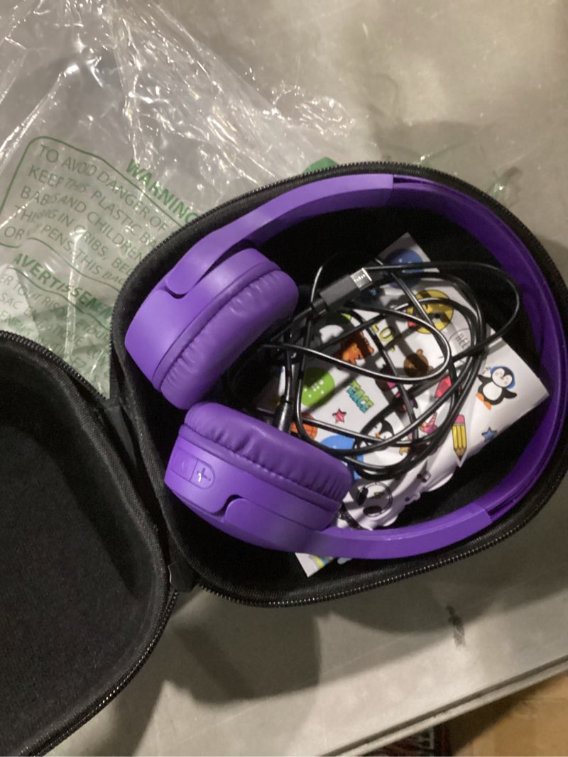 Condition photo showing Good Condition for Belkin SoundForm Mini - Wireless Bluetooth Kids Headphones, 30H Battery, 85dB Safe Volume Limit, Built-in Microphone - Toddler On-Ear Earphones for iPhone, iPad - Ideal for School - Purple w/Case Purple Wireless (USB-C) + Case