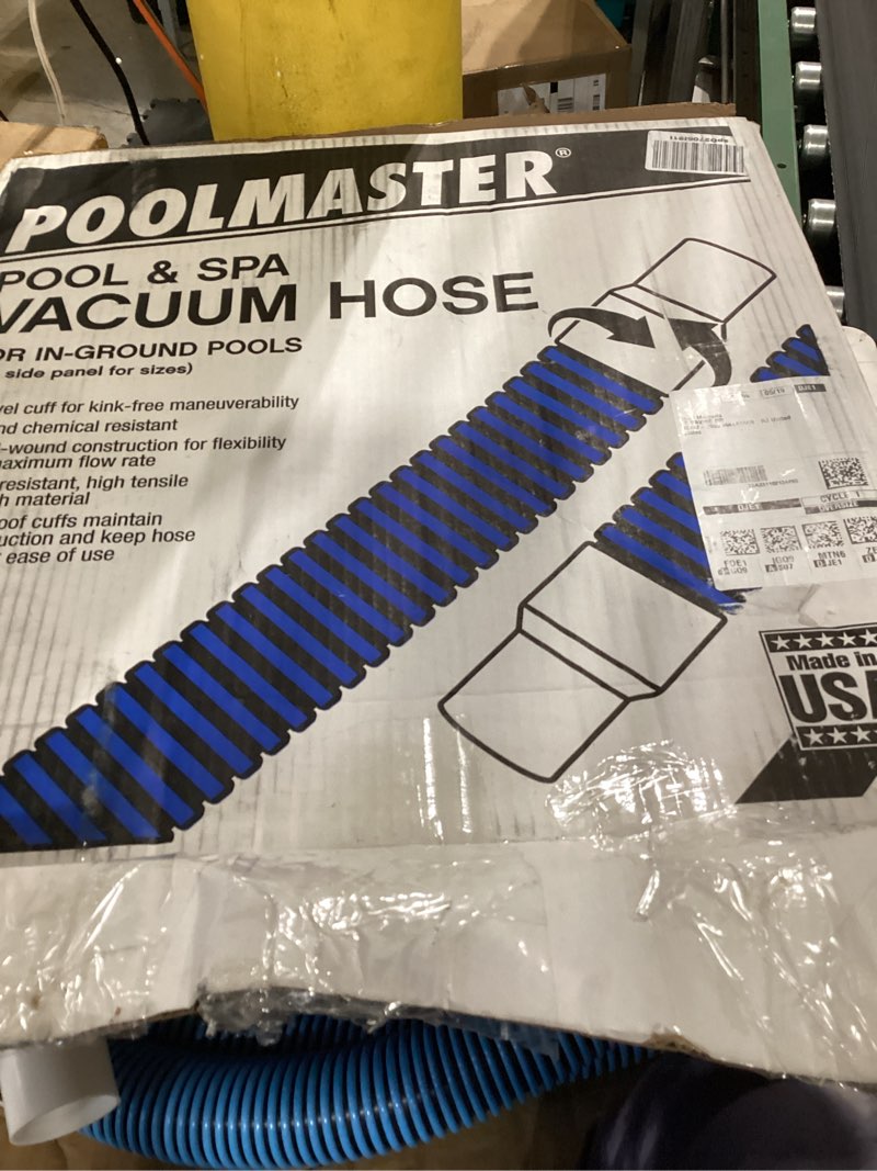 Condition photo showing Good Condition for poolmaster manual pool vacuum hose, 35 ft x 1-1/2” for inground & above ground pools, not for automatic cleaners, kink-free, heavy duty pool cleaner hose with swivel cuff – made in usa