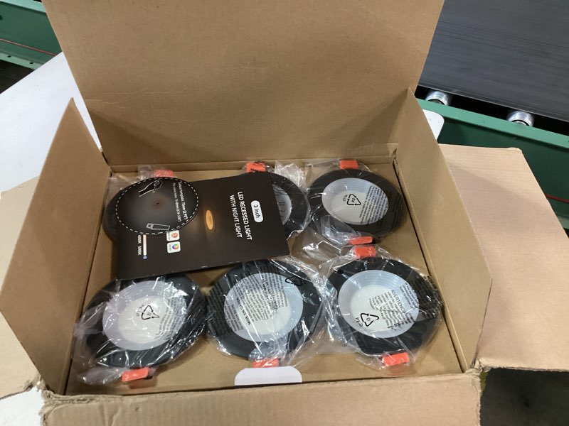 Condition photo showing New/Like New for 12-Pack 3 Inch Anti-Glare Recessed LED Lights with Night Light, Deep Baffle Downlight, Dimmable, 2700K-5000K 5CCT Selectable, with Junction Box, Canless, 680lm, ETL Listed, Black Black 3 Inch -12 Pack