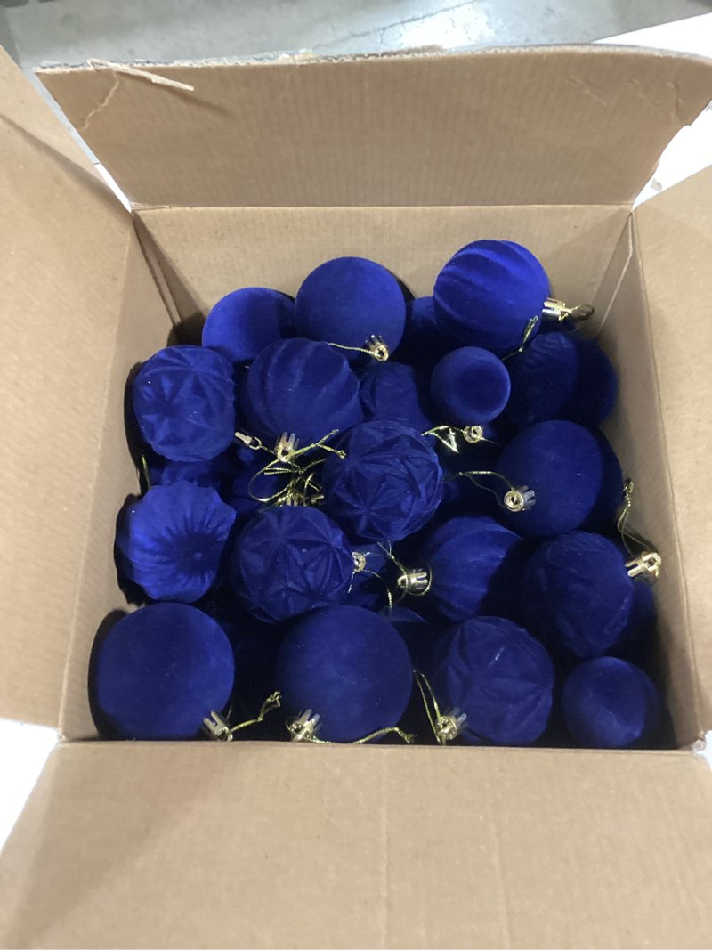 Condition photo showing As Is for similar product 46 piecesSea Team 25-Pack Flocked Velvet Christmas Tree Ball Ornaments Set, Hanging Velour Baubles, Shatterproof Plastic Decorations for Xmas Tree, Wreath, Garland, 60mm/2.36 Inches, Royal Blue 60mm/2.36\"/25-Pack Royal Blue