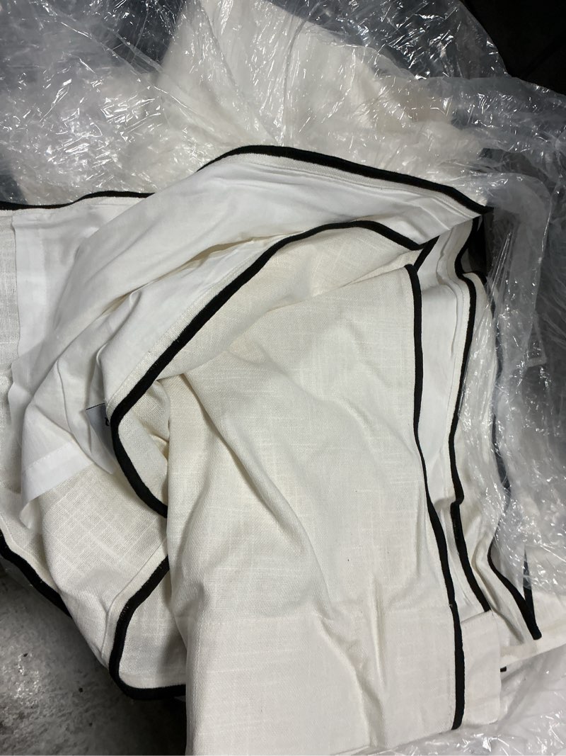 Condition photo showing Good Condition for piped edge cotton curtain, 48x96, ivory/black piping single panel
