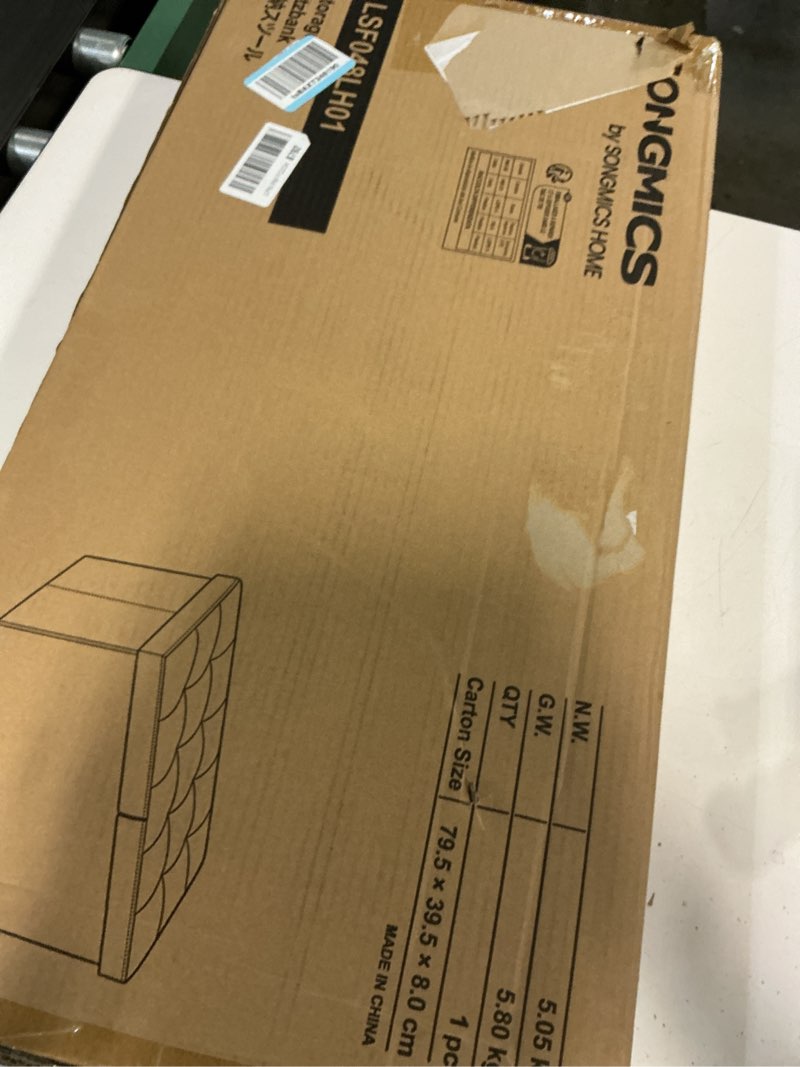 Condition photo showing New/Like New for songmics mazie collection - 30 inches storage ottoman, foldable storage bench with flipping lid, 660 lb load capacity, for entryway, living room, bedroom, velvet fabric, cream white ulsf048lh01 cream white 15"d x 30"w x 15"h
