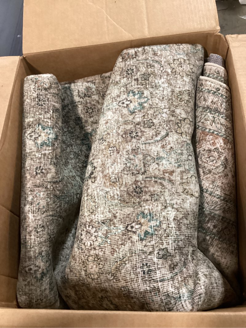 Condition photo showing Good Condition for machine washable rugs for living room: 8x10 area rugs for bedroom vintage stain resistant non slip low pile lightweight boho carpet for kitchen dining room farmhouse kids room nursery 8' x 10' (rectangular) brown and grey