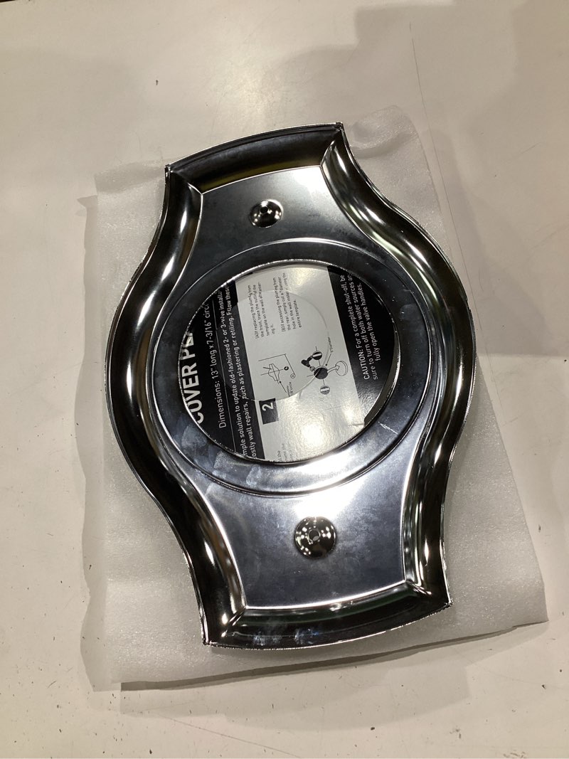 Condition photo showing New/Like New for renovation shower cover plate for 2-handle or 3-handle to 1-handle shower updates, chrome