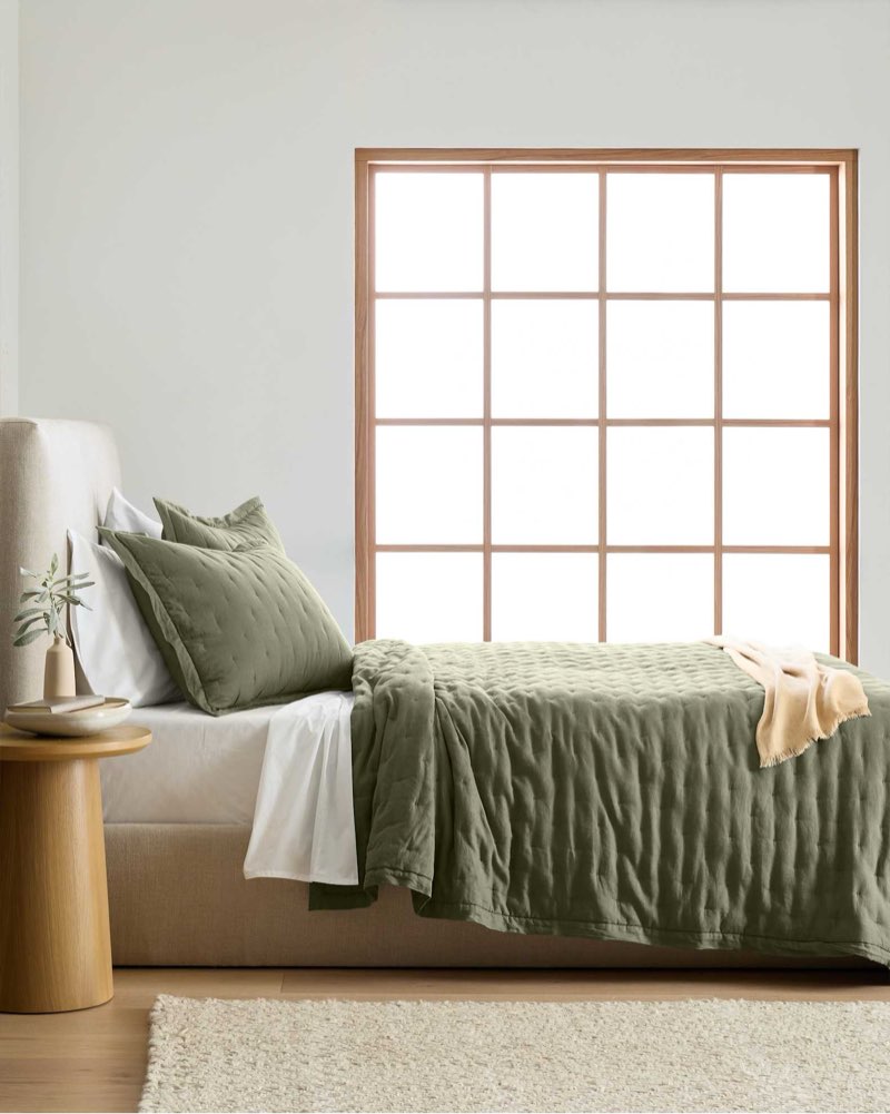 quince airy gauze dream quilt queen olive