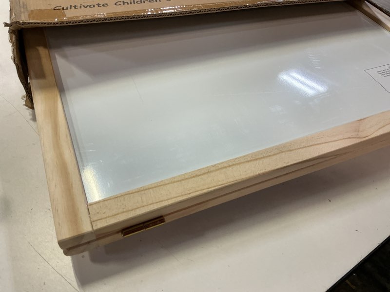 Condition photo showing Good Condition for yohoolyo kids easel wooden children art easel paper roll,double sided magnetic whiteboard chalkboard dry eraser adjustable height for boys girls gifts beige