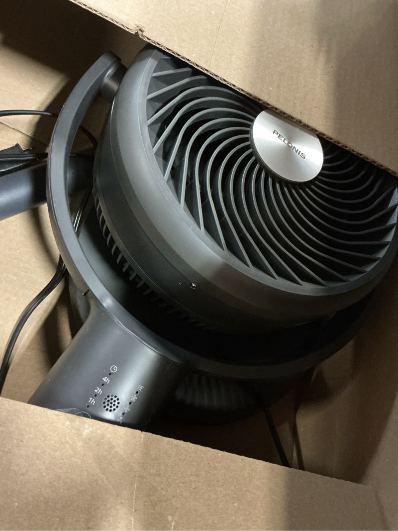 Condition photo showing As Is for pelonis pedestal fan, air circulator, ultra omniflow (135°+90°auto oscillation), quiet floor fan with 3 speeds, remote, 7h timer, memory function, adjustable height, standing fan for bedroom standard with remote grey