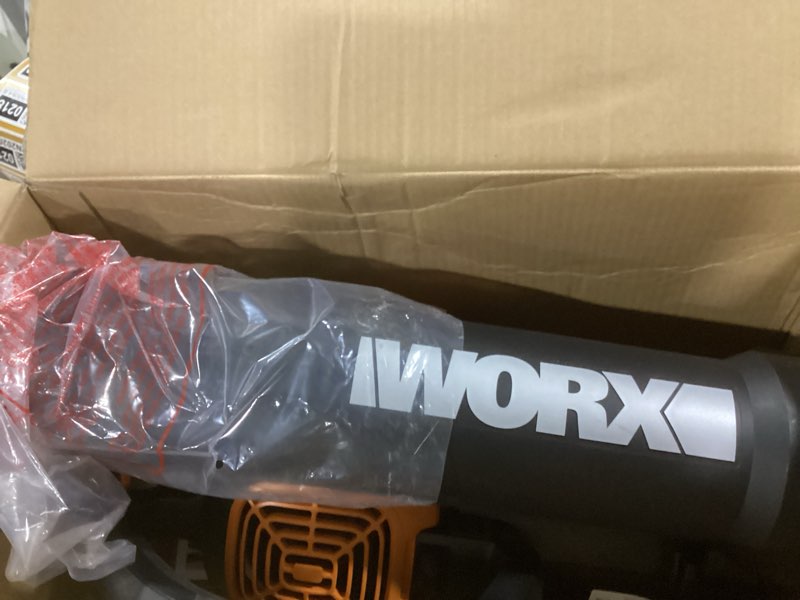 Condition photo showing As Is for worx 12 amp trivac 3-in-1 electric leaf blower/mulcher/yard vacuum - wg512