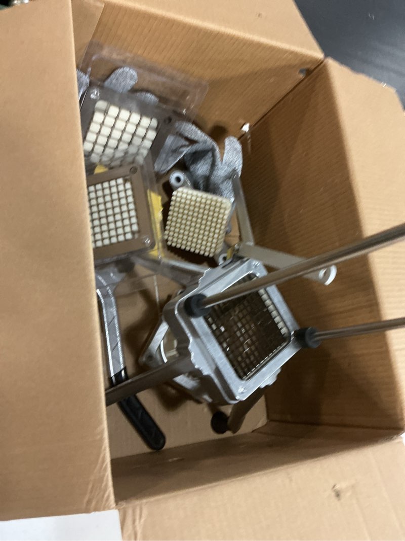 Condition photo showing As Is for commercial vegetable fruit chopper 1/4?&3/8? blade heavy duty professional food dicer kattex french fry cutter onion slicer stainless steel for tomato peppers potato 19in-hand pressure style