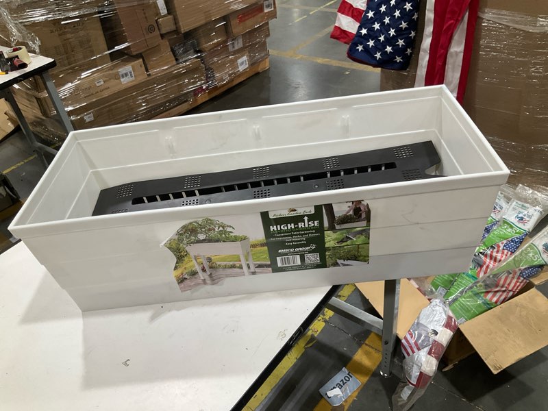 Condition photo showing As Is for emsco group 3-cu ft 13.25-in w x 33-in l x 28.75-in h elevated white raised garden bed