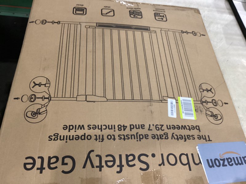 Condition photo showing Good Condition for cumbor 29.7-48" baby gate for stairs, mom's choice awards winner-dog gate for doorways, auto close safety pet gate for dogs indoor, easy install pressure mounted child gate with walk thru door, brown brown 29.7-48"w x 30.5"h