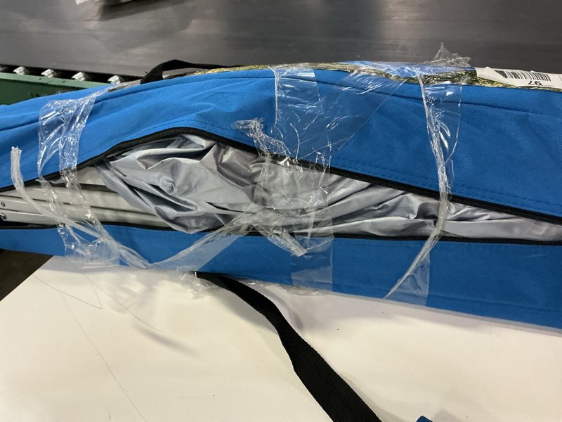 Condition photo showing As Is for ozark trail 10' x 10' blue instant slant leg pop-up outdoor canopy