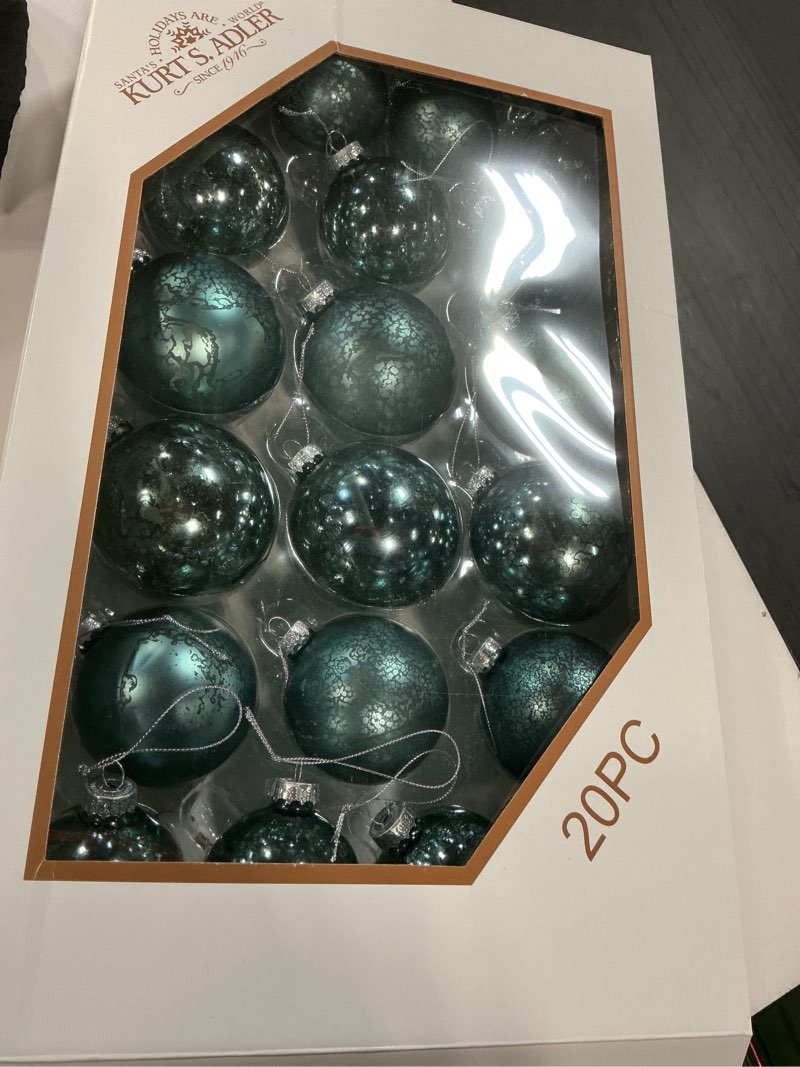 Condition photo showing Good Condition for Kurt Adler 60-80MM Glass Shiny & Matte Teal Mercury Ball Ornaments, 20-Piece Set