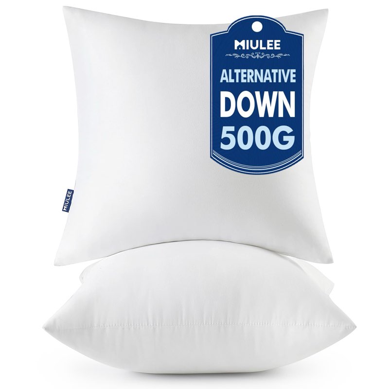 MIULEE Throw Pillows Inserts, Pack of 2 18x18 Inch 100% Virgin Fiber Filling Bed Couch Pillows