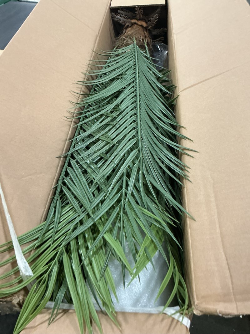 Condition photo showing Good Condition for 4ft artificial palm tree - tropical faux golden cane palm tree uv resistant tall fake plant indoor with black pot for home office living room indoor outdoor decor housewarming gift 1 4ft