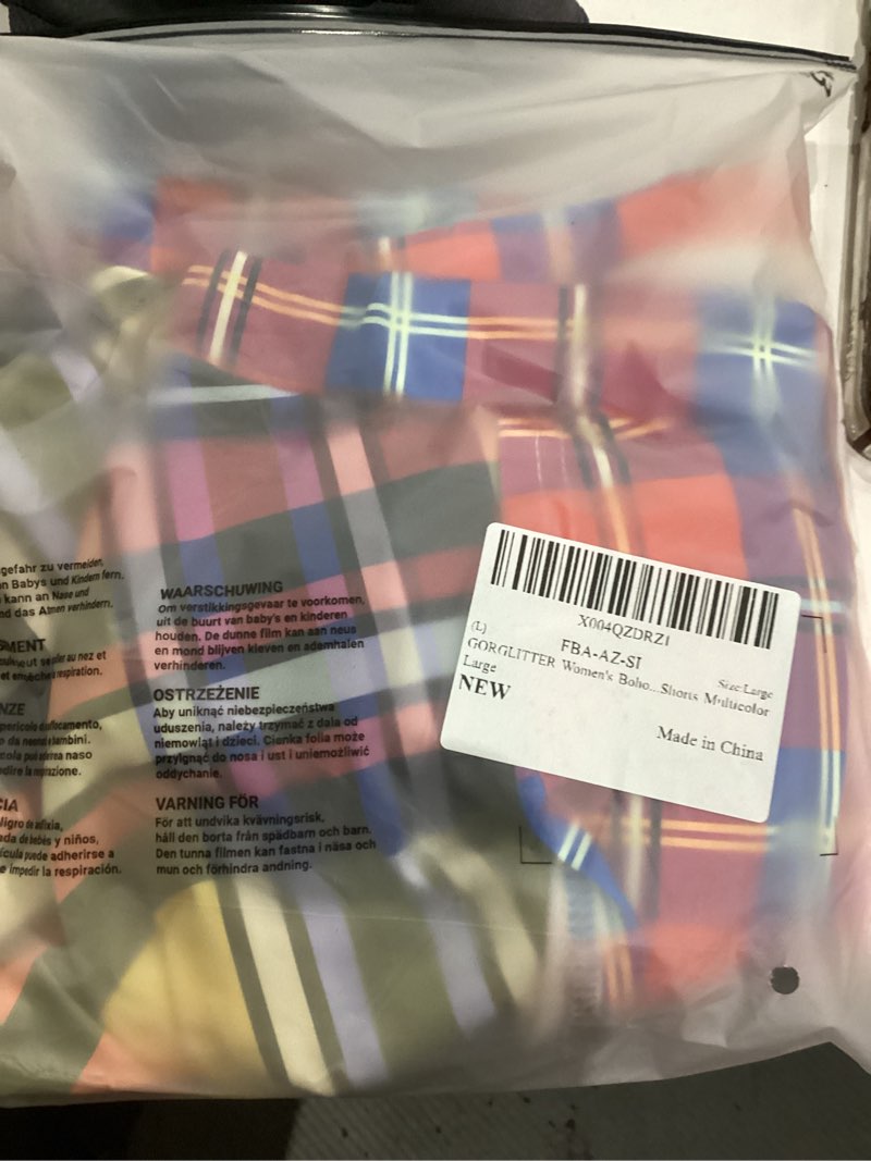 Condition photo showing New/Like New for GORGLITTER Women's Boho Asymmetrical Skirt Skort Y2k Plaid Gingham Colorful Side Slit Low Rise Flowy Tennis Mini Skirt Shorts Large Multicolor