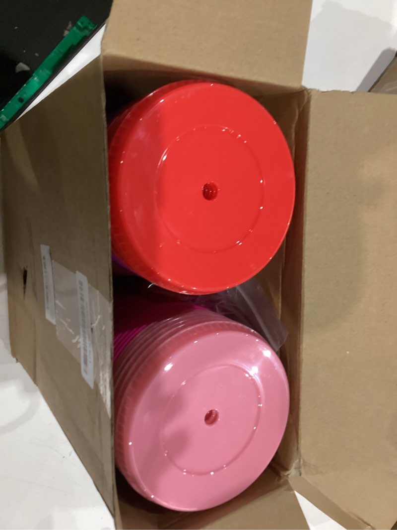 Condition photo showing New/Like New for 24 Set Valentines Day Cups with Straws and Lids 16 oz Plastic Heart Conversation Reusable Cups Bulk Pink Red Purple Tumblers for Valentines Wedding Anniversary Party Favor Classroom