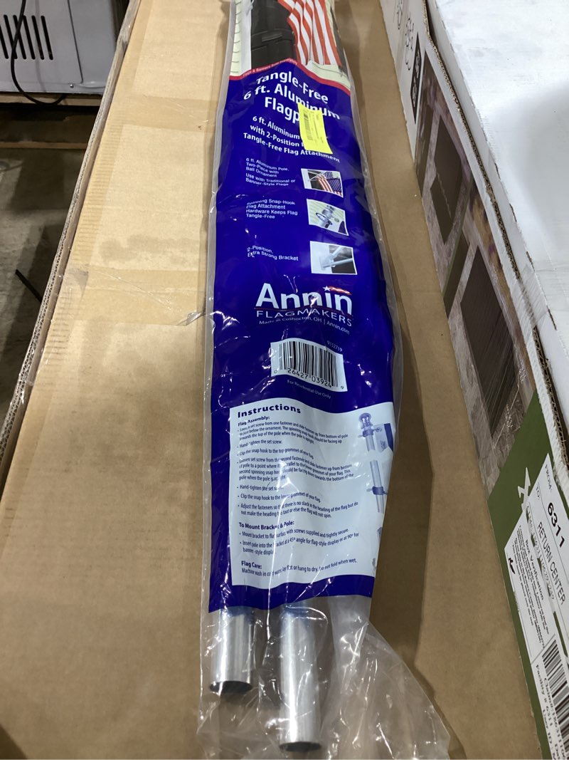 Condition photo showing Good Condition for annin tangle free 6' aluminum flagpole with 2 position nylon bracket and silver ball ornament.