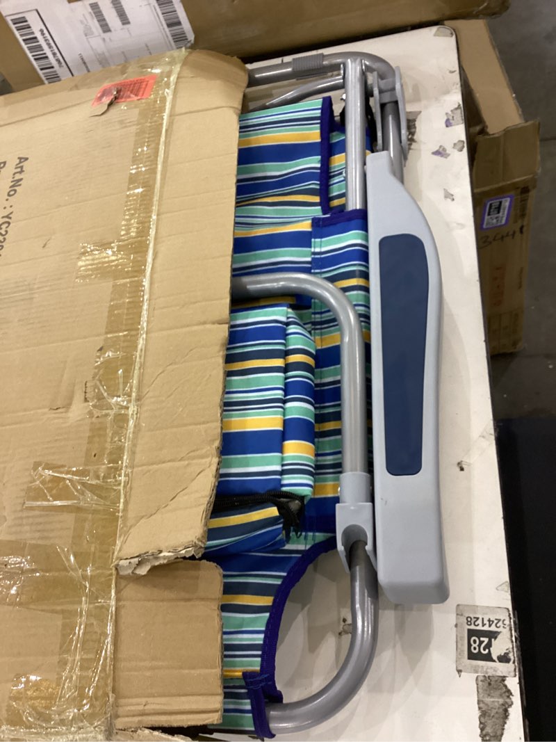 Condition photo showing Good Condition for Backpack Beach Chair for Adults, Folding Beach Chair with 4 Positions, Heavy Duty Chair with Large Cooler Pouch Support to 350LBS (Stripes_Blue&Cyan&Yellow)
