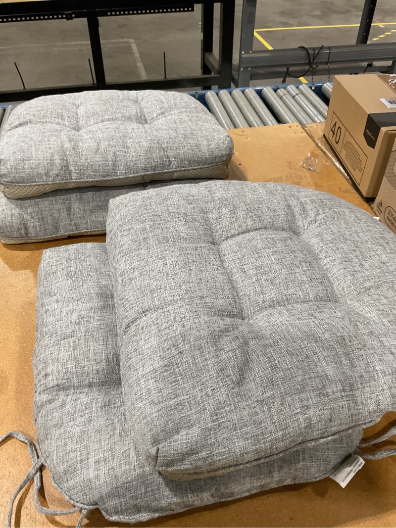 Condition photo showing As Is for (similar design as stock photos)love's cabin memory foam chair cushions set of 4, 15.5\"x15.5\"x3.5\" indoor & outdoor seat pads for dining, kitchen, office, patio chairs - grey grey 15.5\"x15.5\"x3.5\" (4 pack)