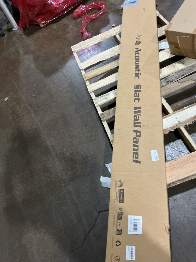 Condition photo showing New/Like New for Art3d 2-Pack 108" x 12" Acoustic Wood Panels for Wall, Soundproof Wood Slat Panel for Wall and Ceiling, 3D Fluted Sound Absorbing Paneling for Interior Wall Decor, Living Room, Bedroom - Smoky Oak 2pcs - 108" x 12" Smoky Oak