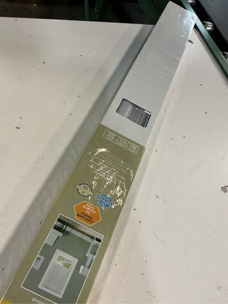 Condition photo showing New/Like New for achim gii morningstar indoor cordless vinyl light filtering window mini blind  pearl white  64  l x 38  w