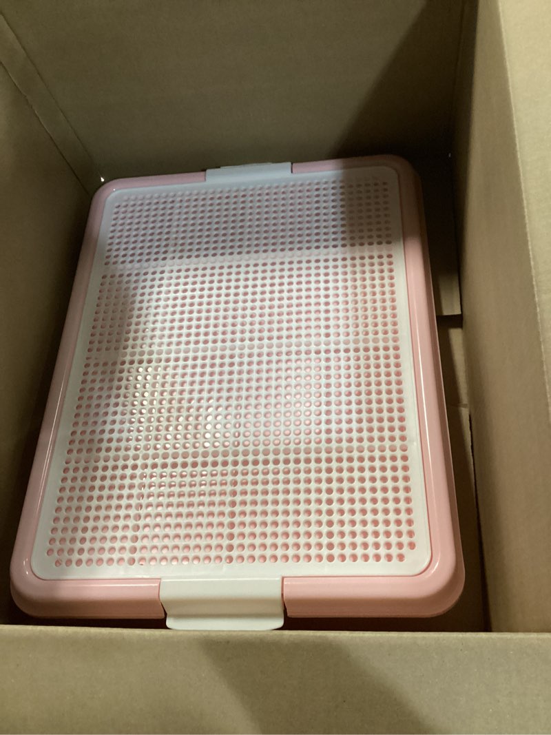 Condition photo showing Good Condition for dog potty tray for small dogs, puppy potty training tray 19.3"x14.4" indoor dog toilet, leak-proof pet pads holder (pink) pink(19.7" ×14.6" )