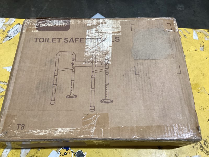 Condition photo showing As Is for homland toilet safety rails for seniors, adjustable height & width, 350 lbs | padded armrests, foldable aluminum toilet safety frame, handicap toilet handles for elderly and disabled, fit any toilets