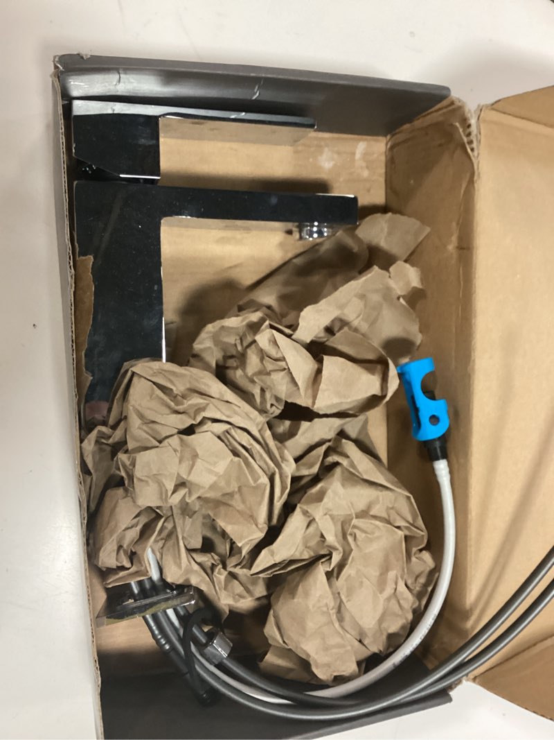Condition photo showing As Is for brushed nickel bathroom faucets, waterfall bathroom sink faucet modern single handle bathroom faucte 1 or 3 hole, rv mixer tap vanity faucet - includes pop-up drain supply hoses deck plate short a - brushed nickel