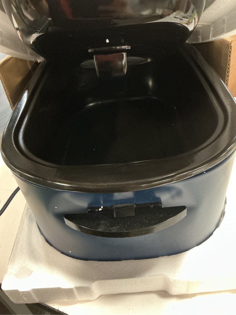 Condition photo showing As Is for royalcraft roaster oven with self-basting lid, 18qt electric roaster with removable pan & rack, turkey roaster oven with defrost & warm function, stainless steel, blue blue 18 quarts